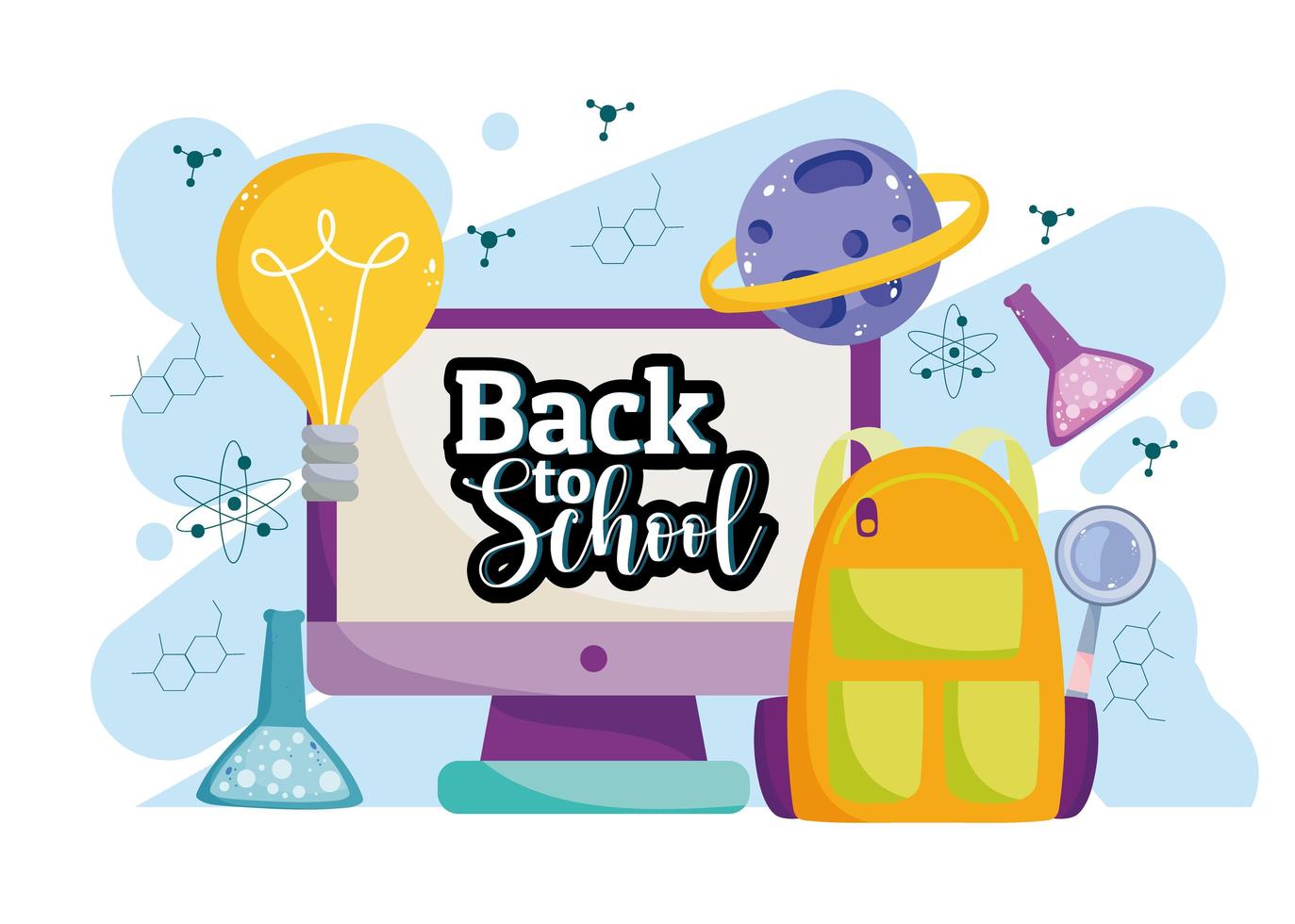 Back to School online education digital backpack creativity vector