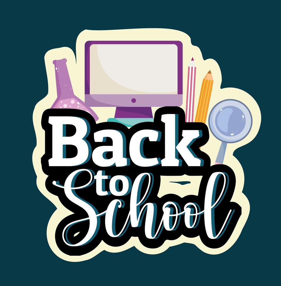 Back to School computer test tube pencil and magnifier vector