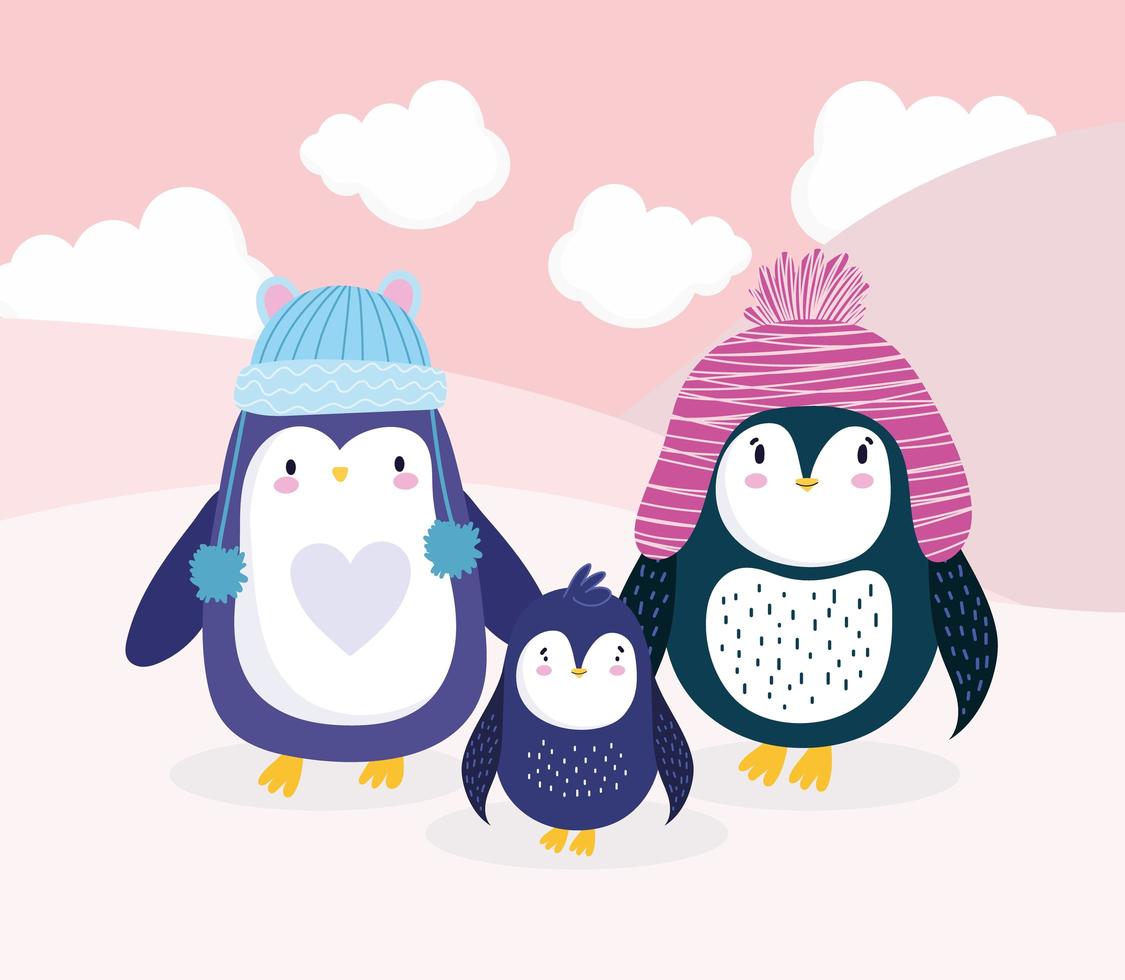 penguins family cartoon vector