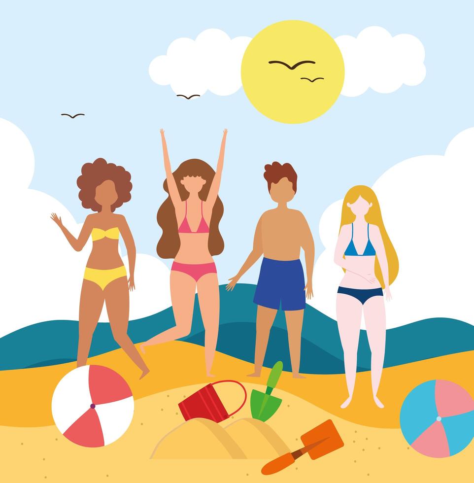 happy people beach vector