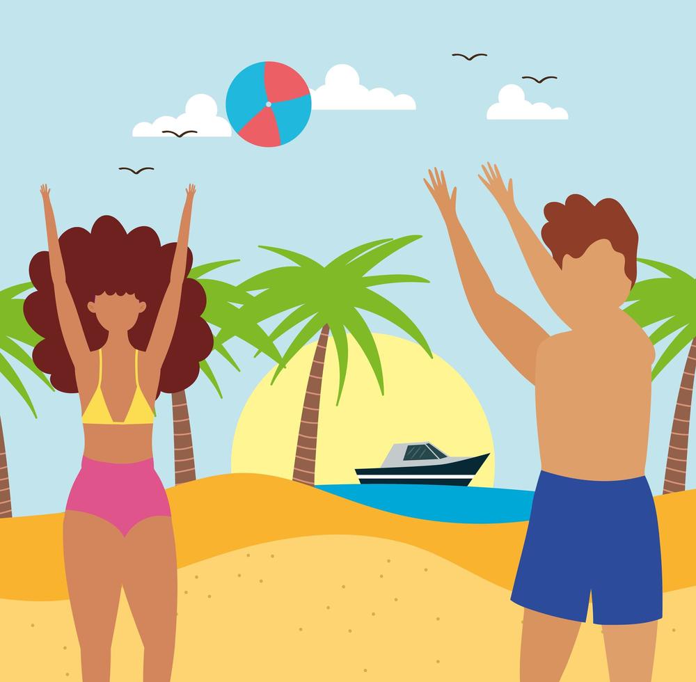 couple funny beach vector