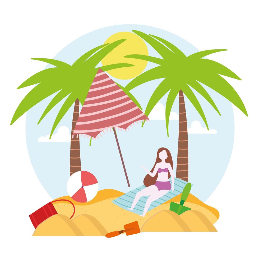 woman sunbathe vacations vector
