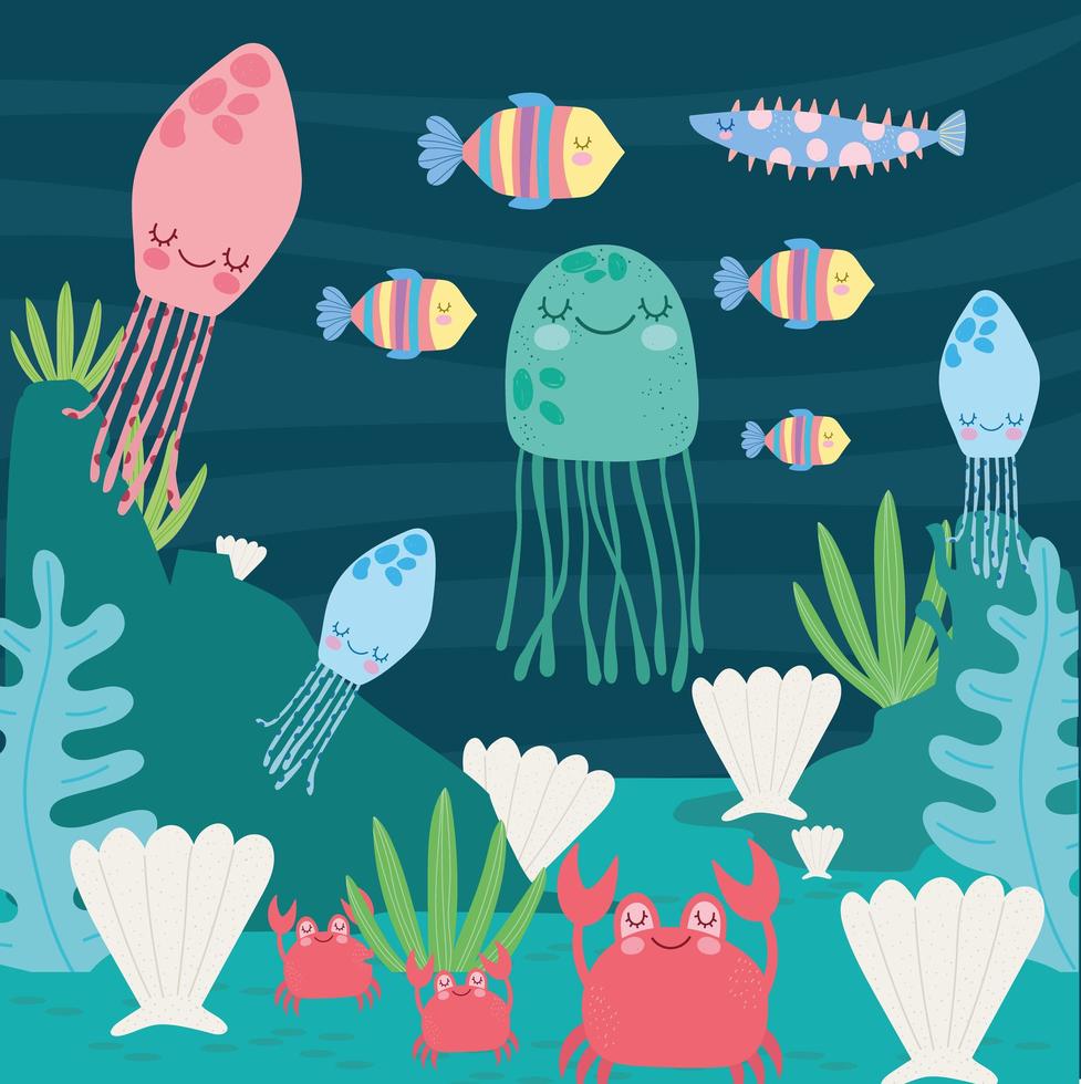 animales marinos bajo el agua vector