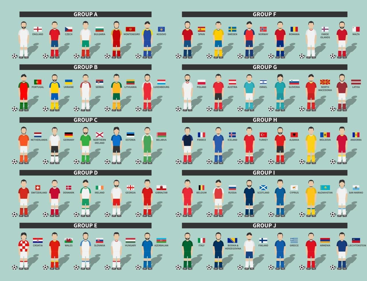 European soccer tournament qualifying draws set vector