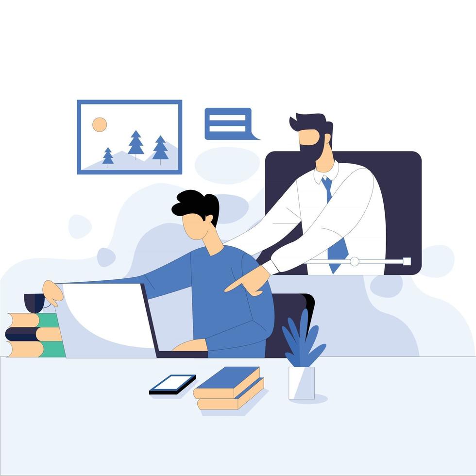 Young boy watching educational video vector illustration concept
