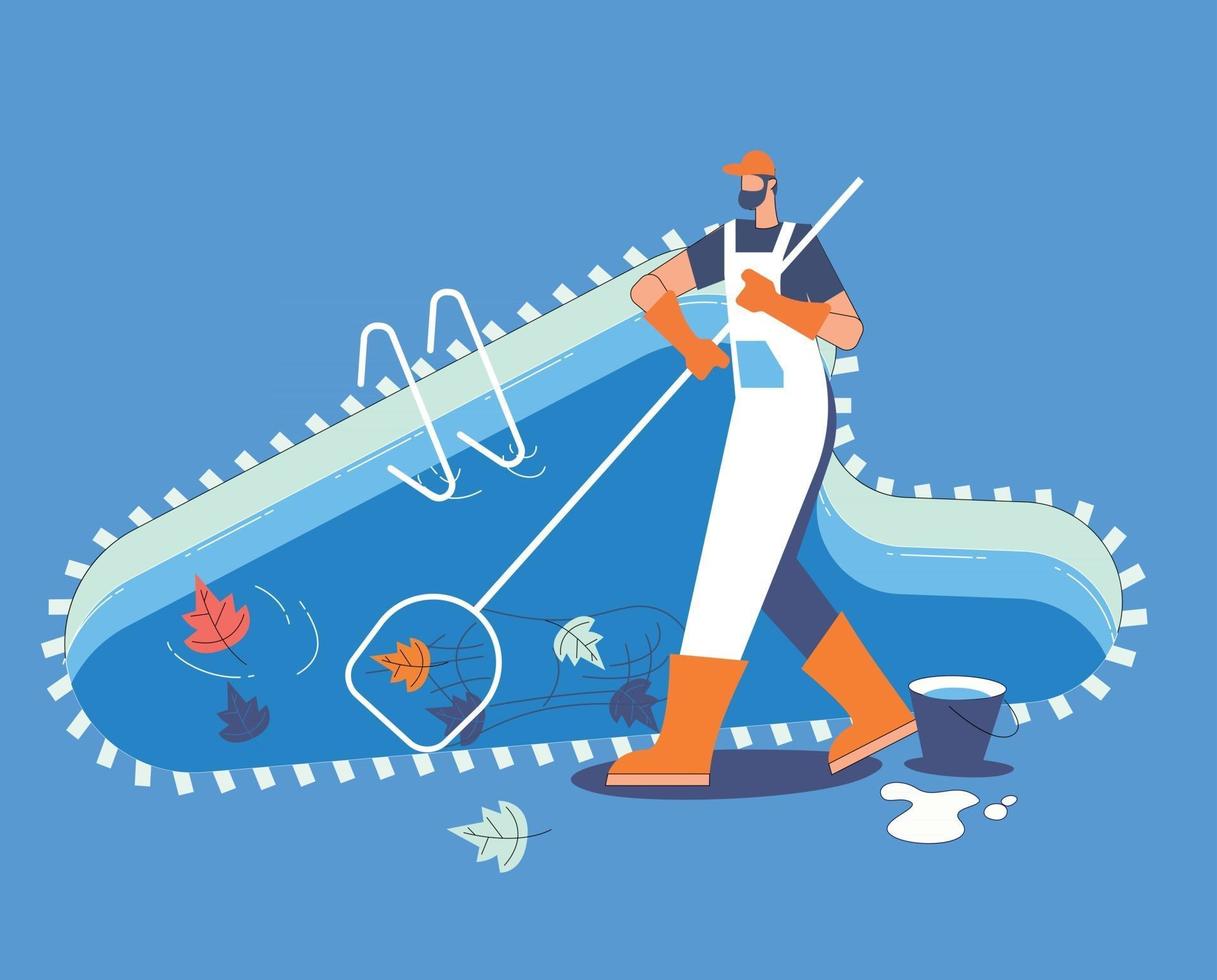 Pool cleaner vector illustration, Swimming pool cleaning concept