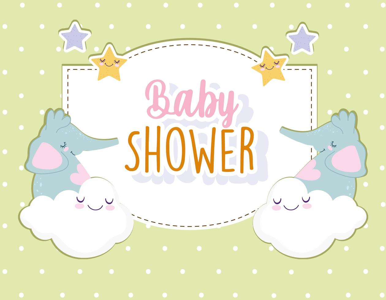Baby shower elephants clouds greeting card vector