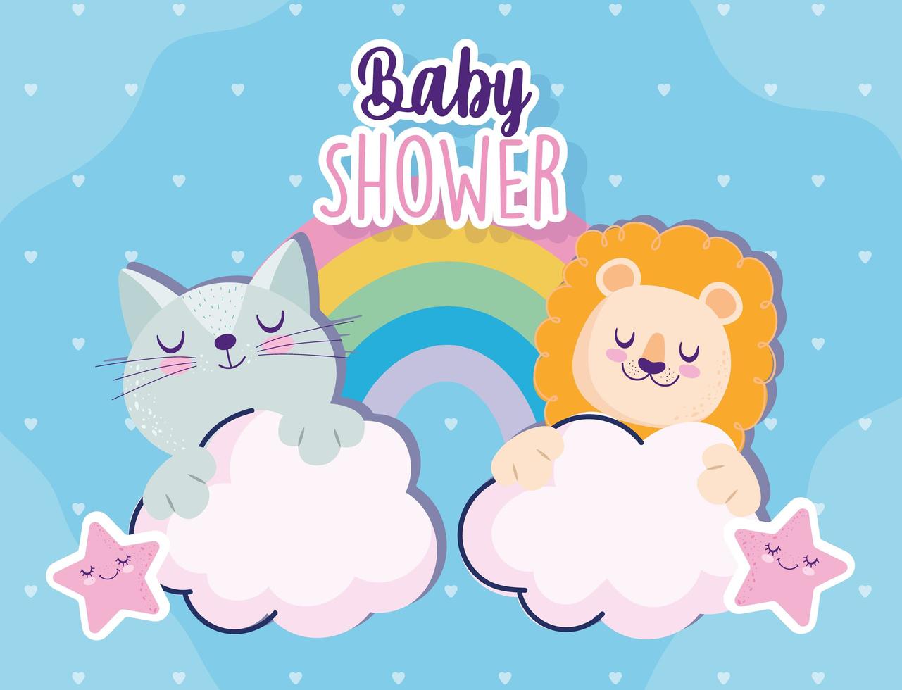 baby shower lindo león gato arco iris y estrella de dibujos animados vector