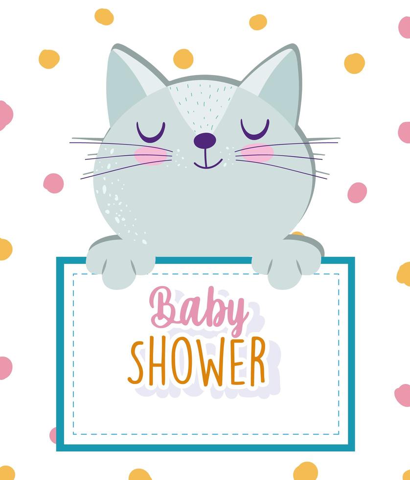 baby shower adorable gato animal sosteniendo pancarta vector