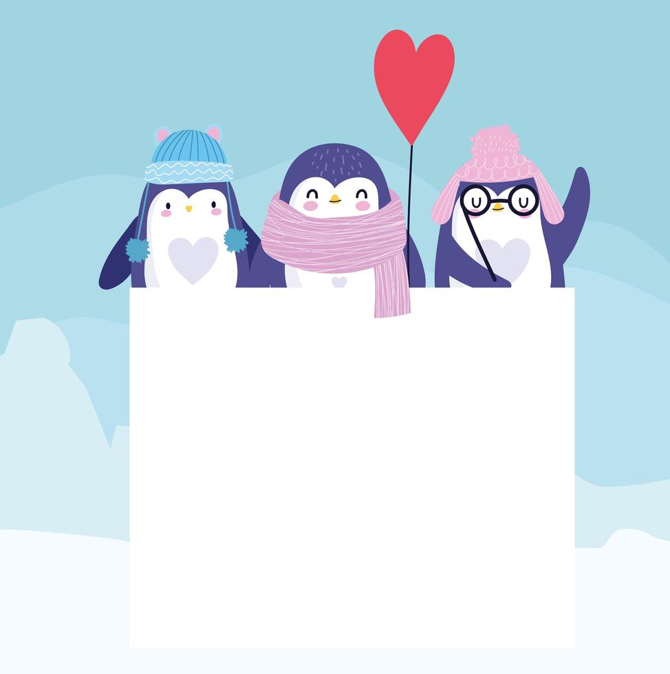cute penguins banner vector