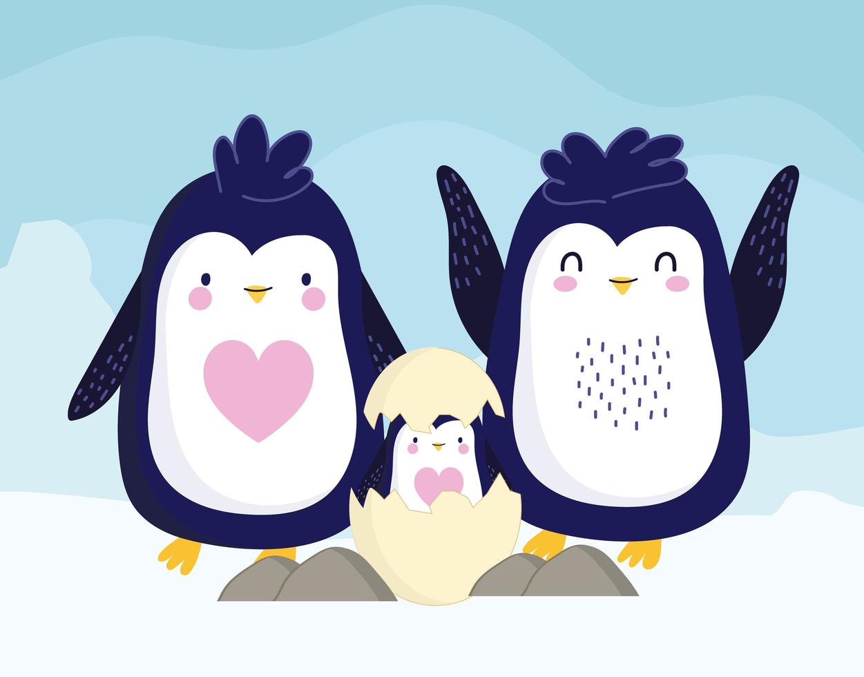 couple penguins egg vector
