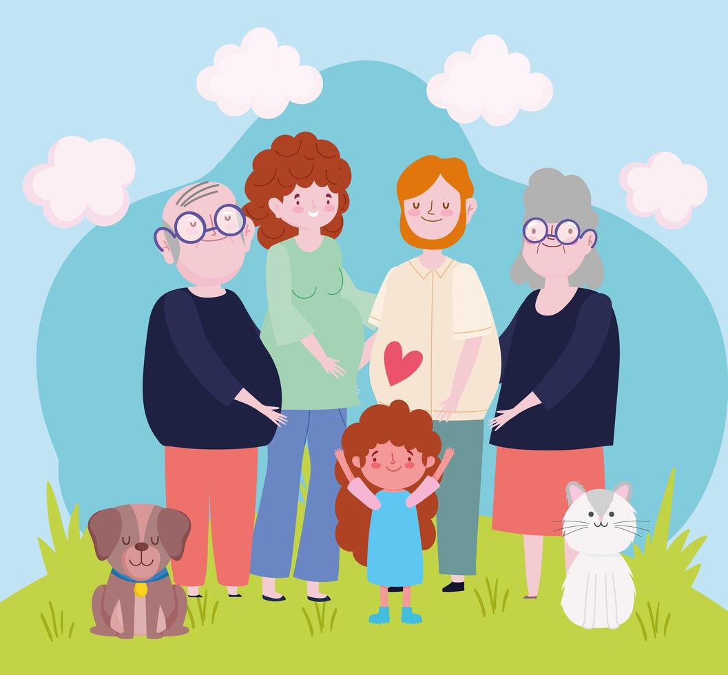 familia personas mascotas vector