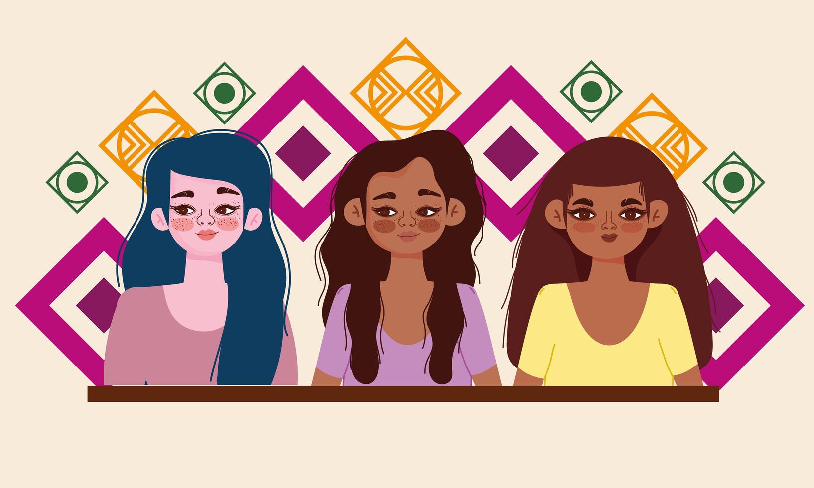 retrato de dibujos animados de mujeres de diversidad, grupo diverso de mujeres vector