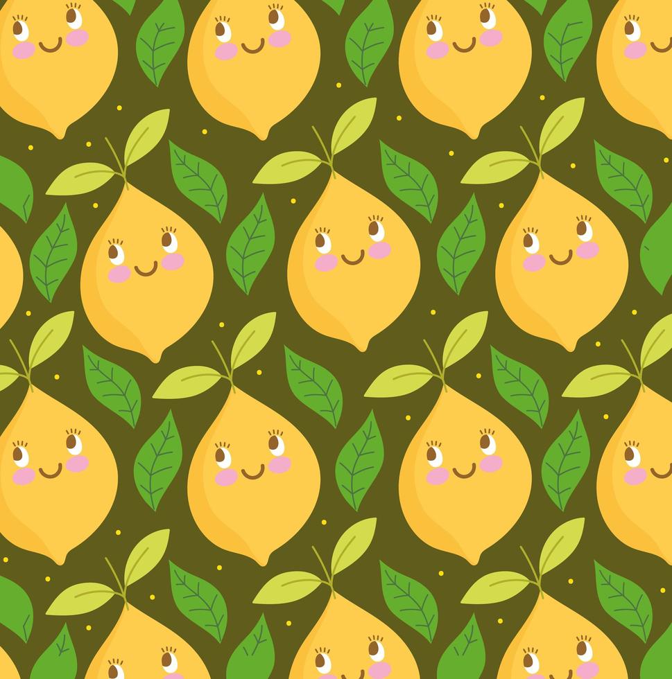 food pattern funny happy cartoon cute lemon and leaves vector