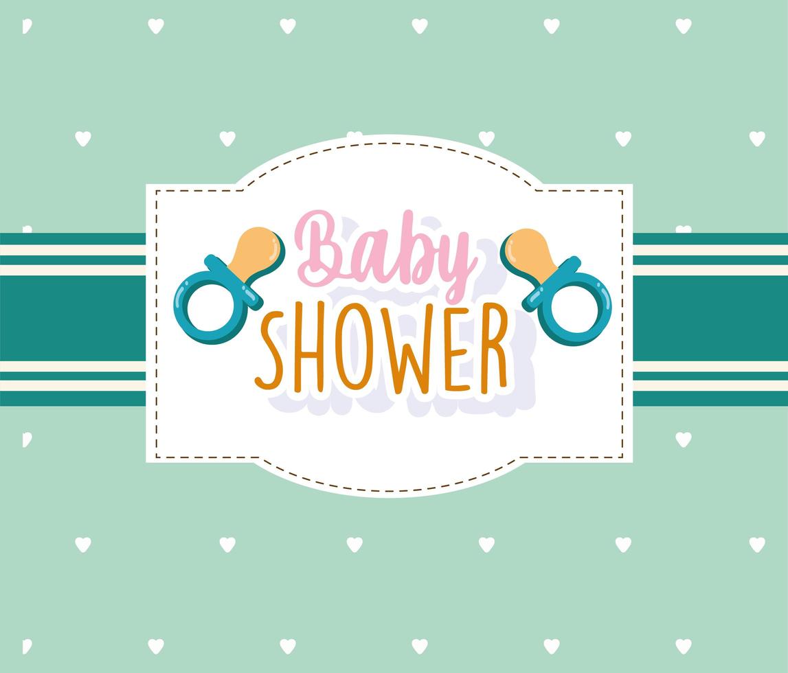 Baby shower invitation card pacifier, welcome newborn template vector