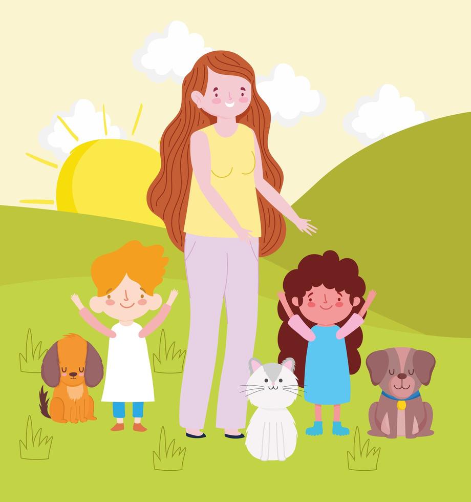 mom kids pets vector