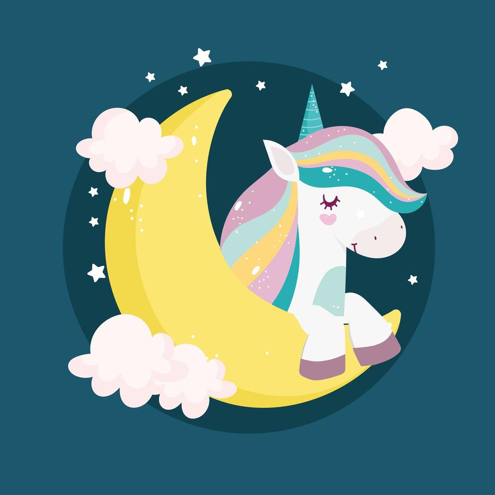 unicorn moon night vector