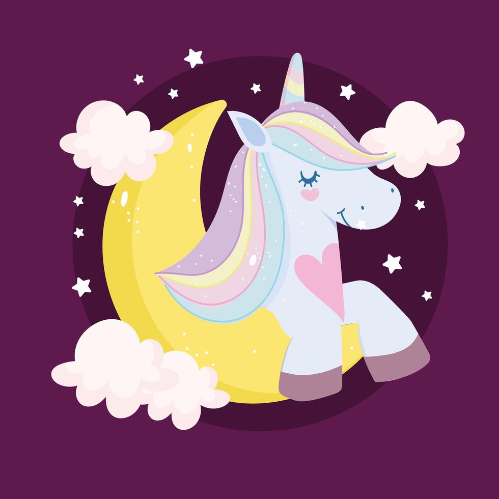 cartoon unicorn moon vector