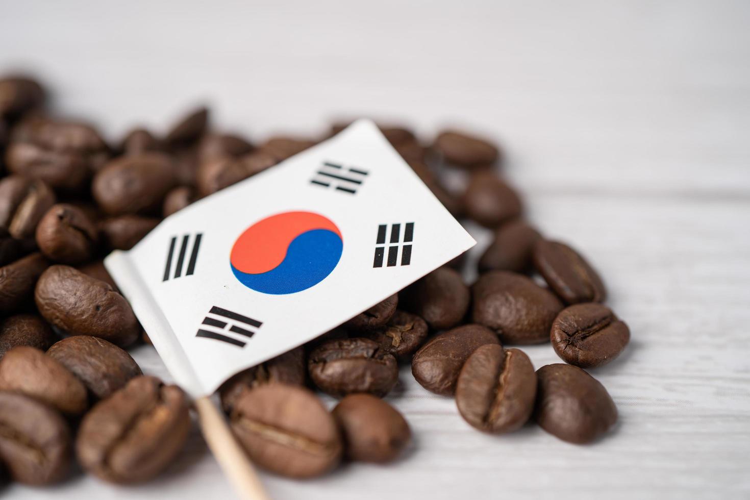bandera de corea en los granos de café, importación, exportación, bebida, comida, concepto foto