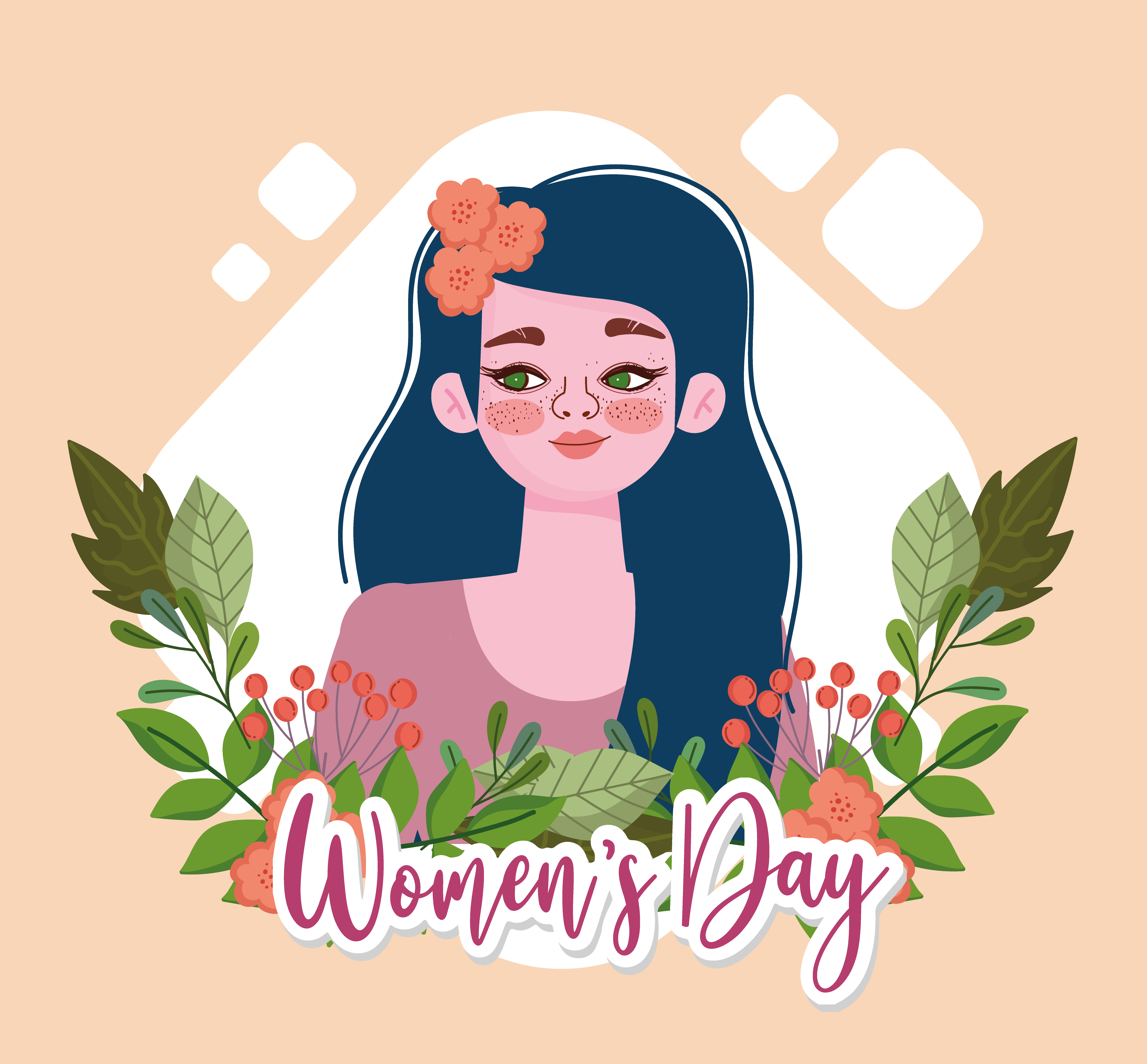 Womens Day beautiful girl with flower in hair cartoon 2760630 Vector Art at Vecteezy Womens Day beautiful girl with flower in hair cartoon 2760630 Vector Art at Vecteezy