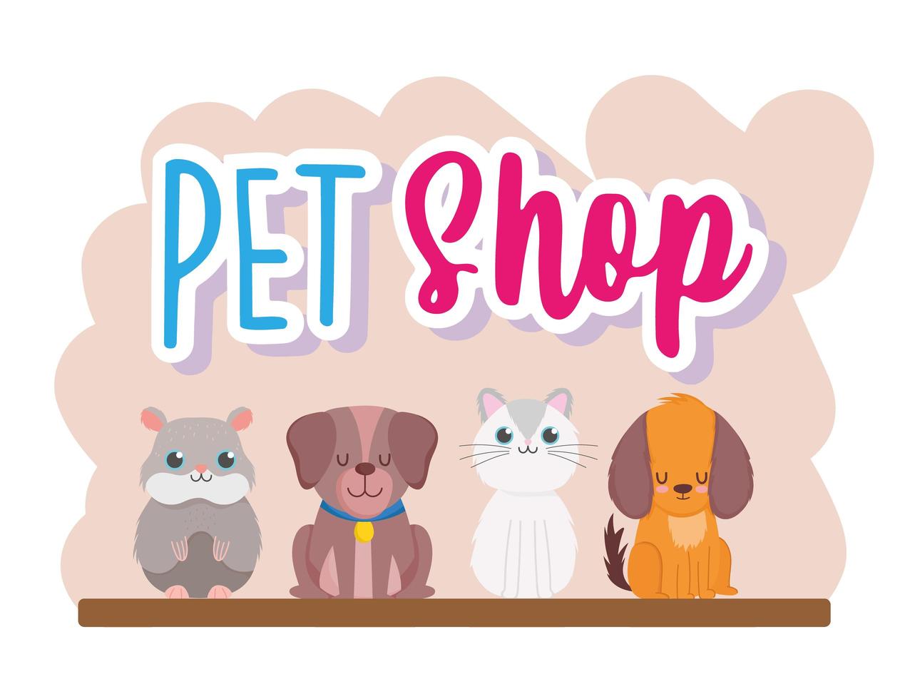 pet shop cute dog cat hamster domestic animals cartoon vector