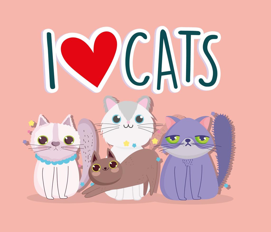 cute cats pet animals domestic cartoon vector