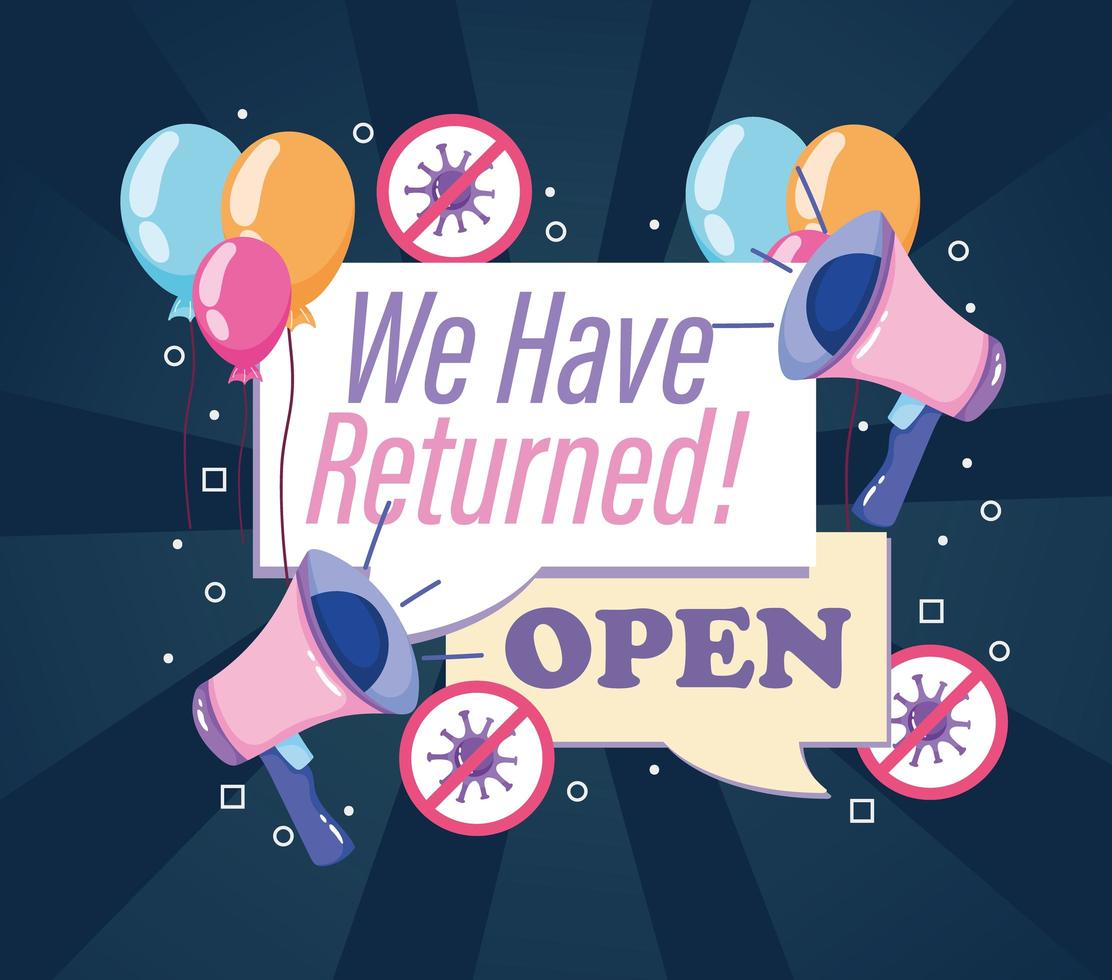 we have returned open text, speaker balloons, stop covid 19 2760720 ...