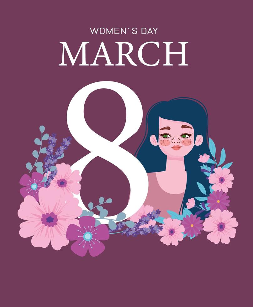 Womens Day cute woman 8 march flowers decoration card vector