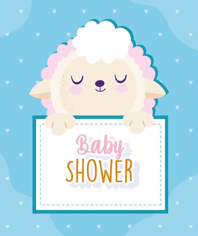 baby shower lindo animal de oveja sosteniendo pancarta vector