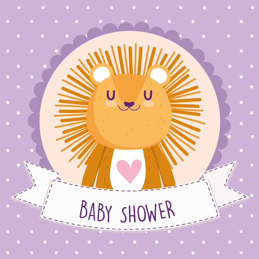 Baby shower, cute lion cartoon animal card vector