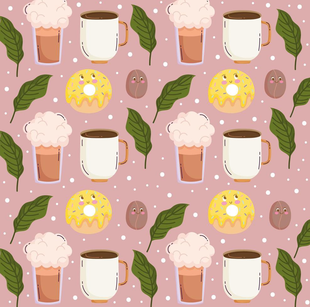 food pattern funny cartoon cute coffee cup orange smoothie and seeds vector