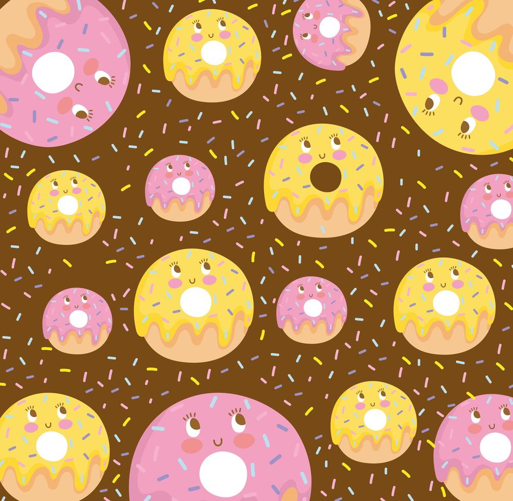 food pattern funny happy cartoon cute sweet donuts vector