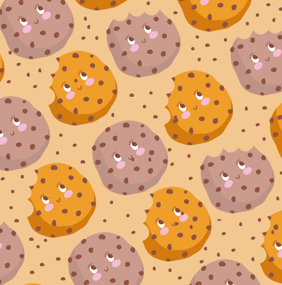 food pattern funny happy cartoon cookie bitten vector