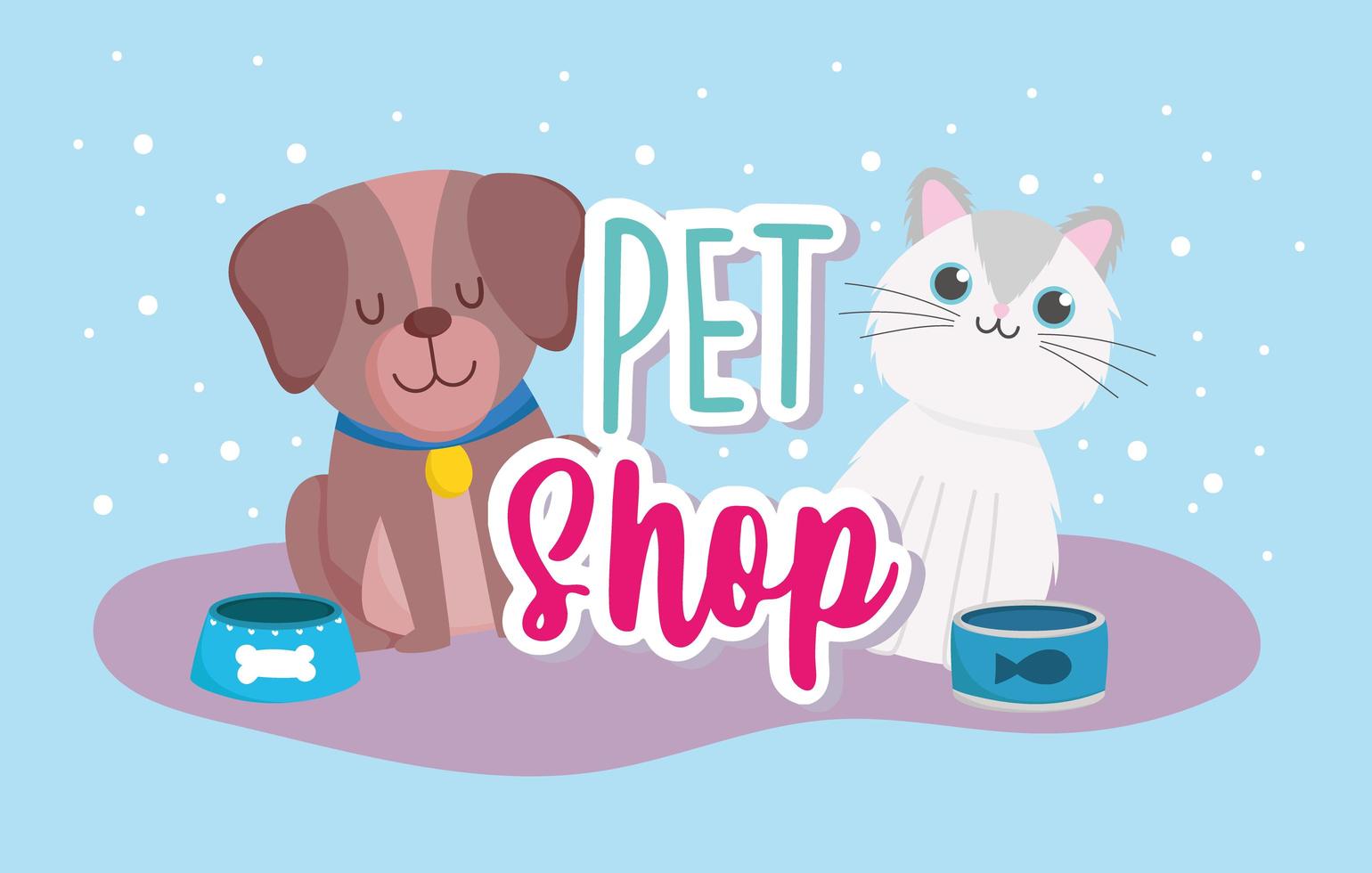 tienda de mascotas perro gato con dibujos animados de comida vector