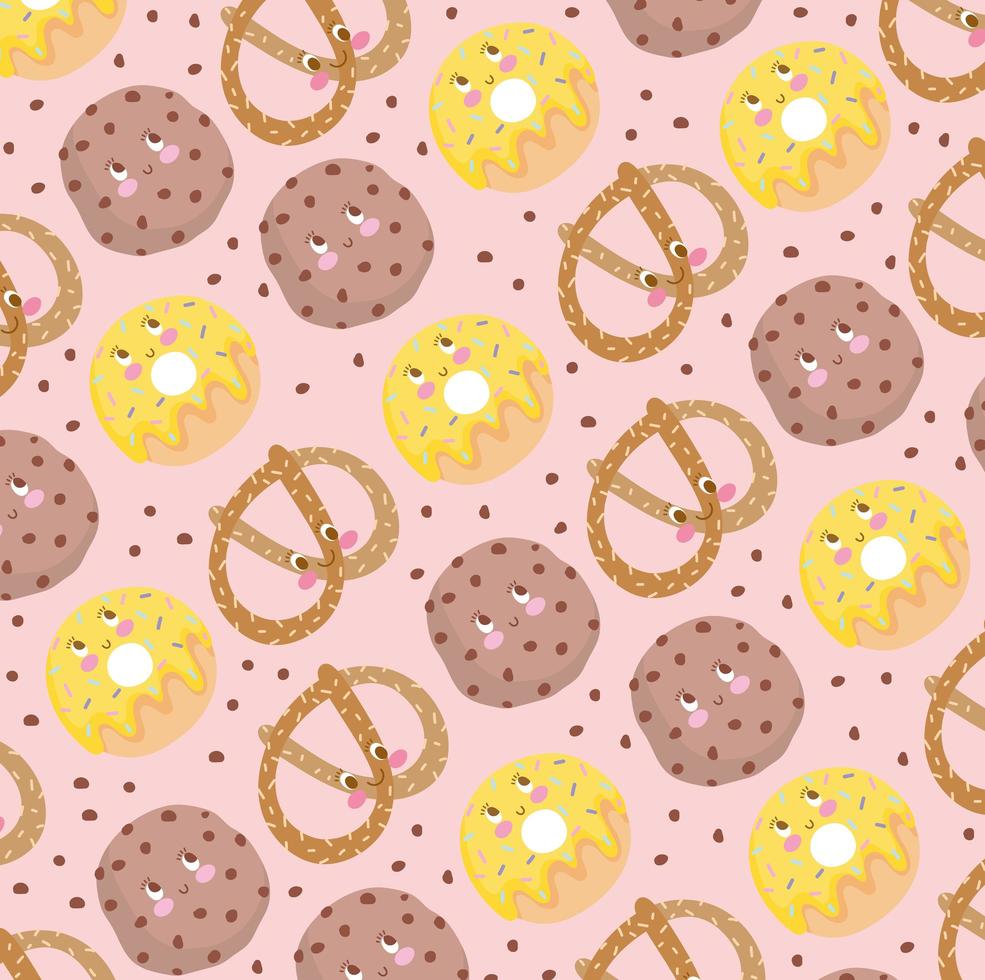 food pattern biscuit and donuts funny happy cartoon vector