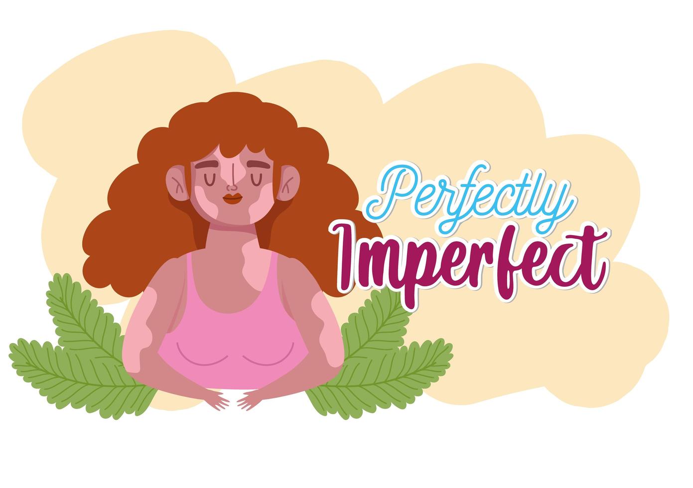 Mujer joven perfectamente imperfecta con dibujos animados de problemas de piel vector