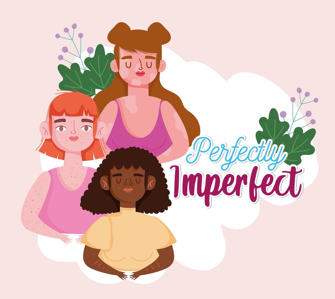 mujeres afro perfectamente imperfectas con pecas y personajes de vitiligo vector