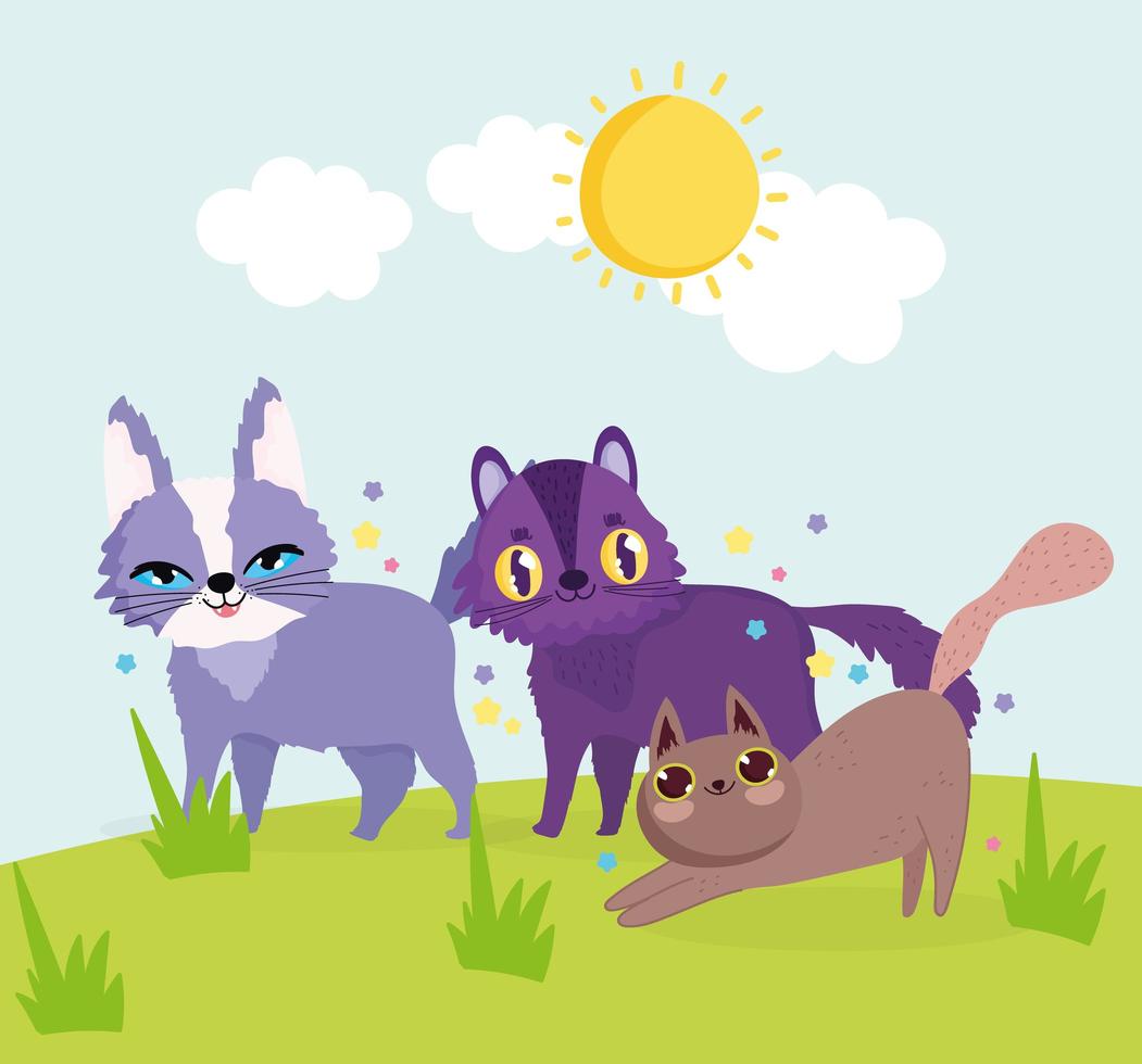 cute cats playing in the grass cartoon vector