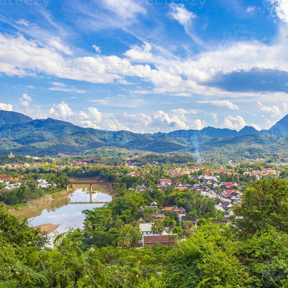 Luang Prabang city in Laos landscape panorama with Mekong river. photo