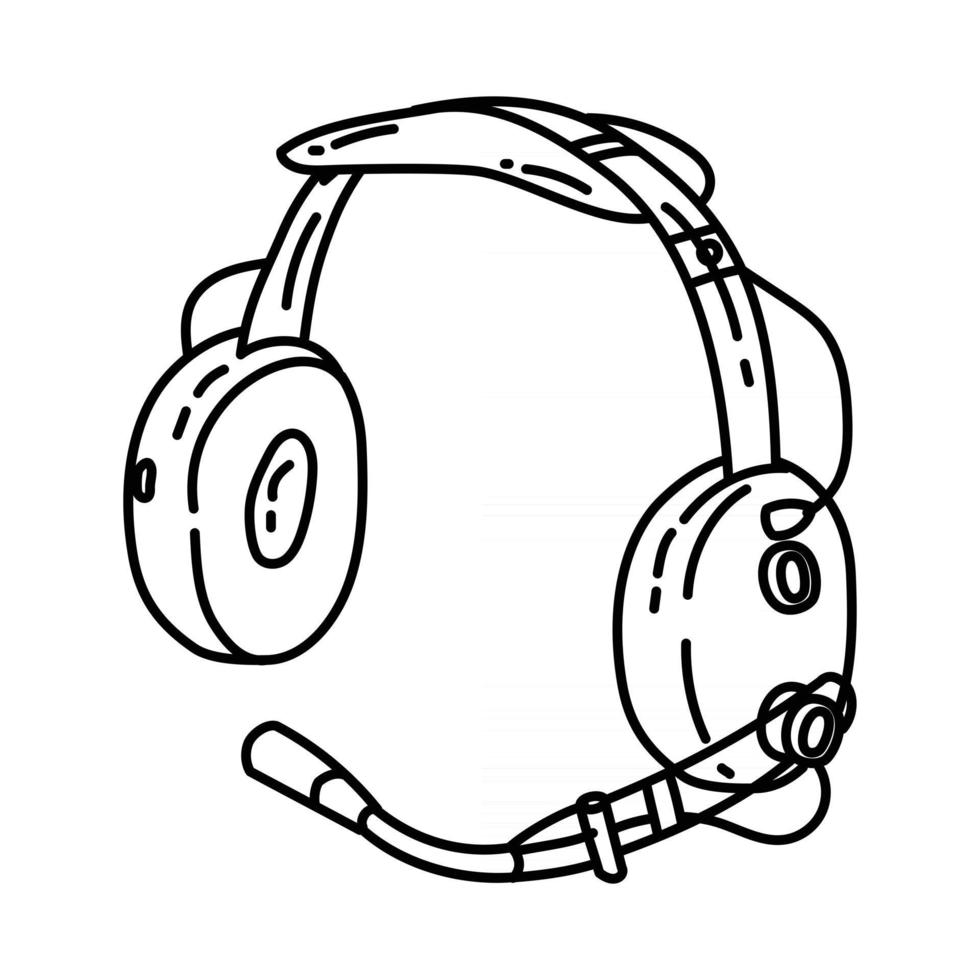 icono de auricular piloto. Doodle dibujado a mano o estilo de icono de contorno vector