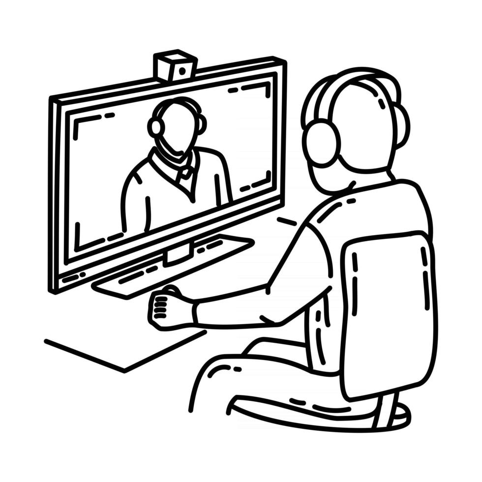 Video Teleconference Icon. Doodle Hand Drawn or Outline Icon Style vector
