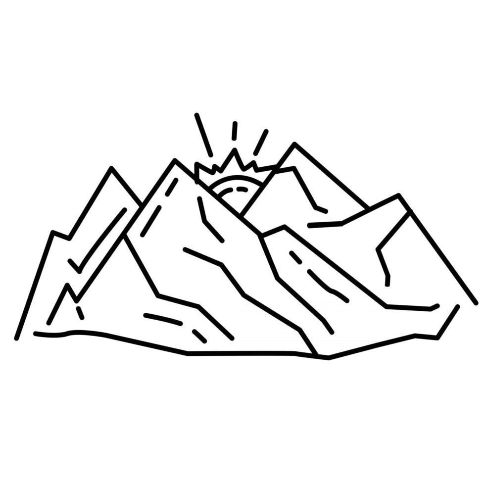 senderismo aventura montaña, viaje, viaje, camping. diseño de icono dibujado a mano, contorno negro, icono de doodle, vector