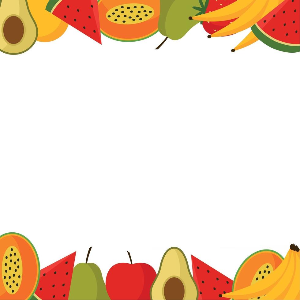 fondo blanco con borde de frutas vector