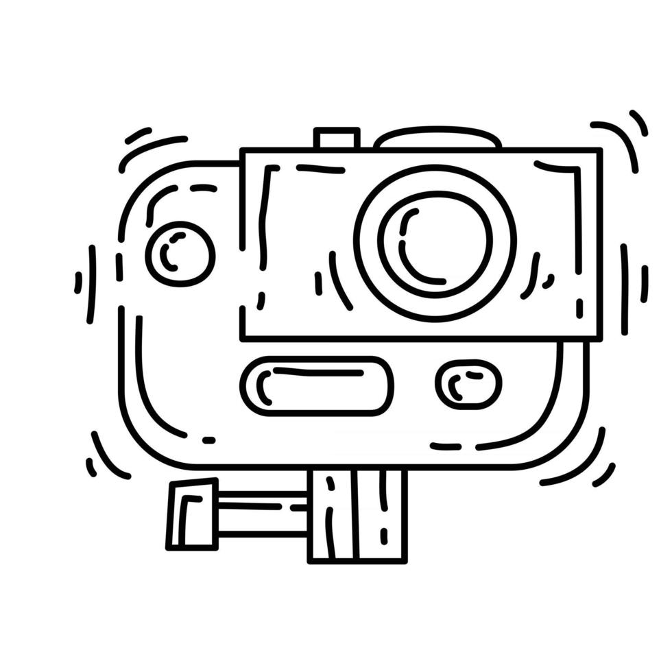 Hiking adventure action camera ,trip,travel,camping. hand drawn icon design, outline black, doodle icon, vector