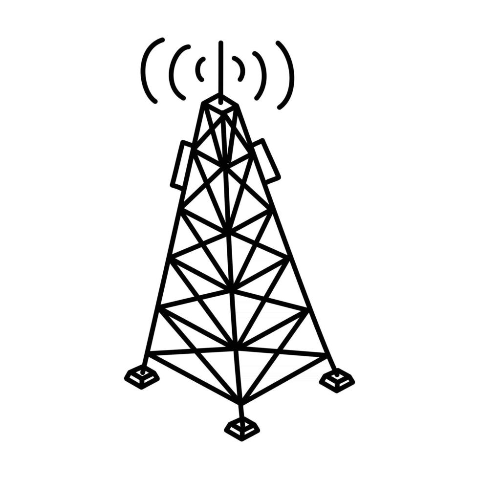 icono de la torre de radio. Doodle dibujado a mano o estilo de icono de contorno vector