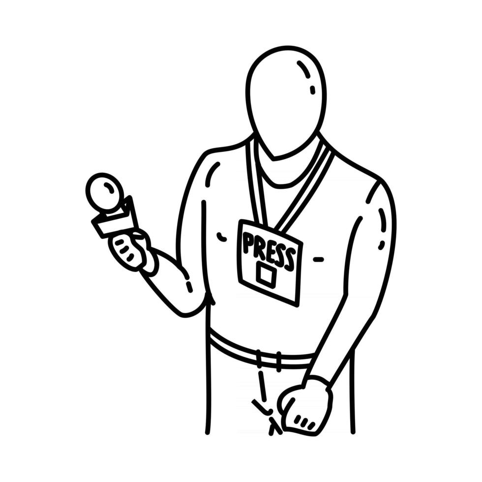 icono de periodista. Doodle dibujado a mano o estilo de icono de contorno vector