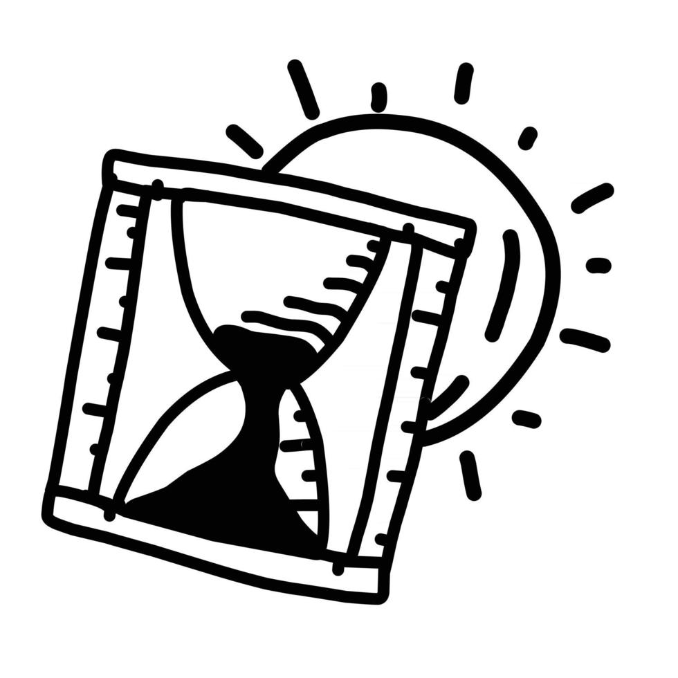 Business hourglass hand drawn icon design, outline black, vector icon.