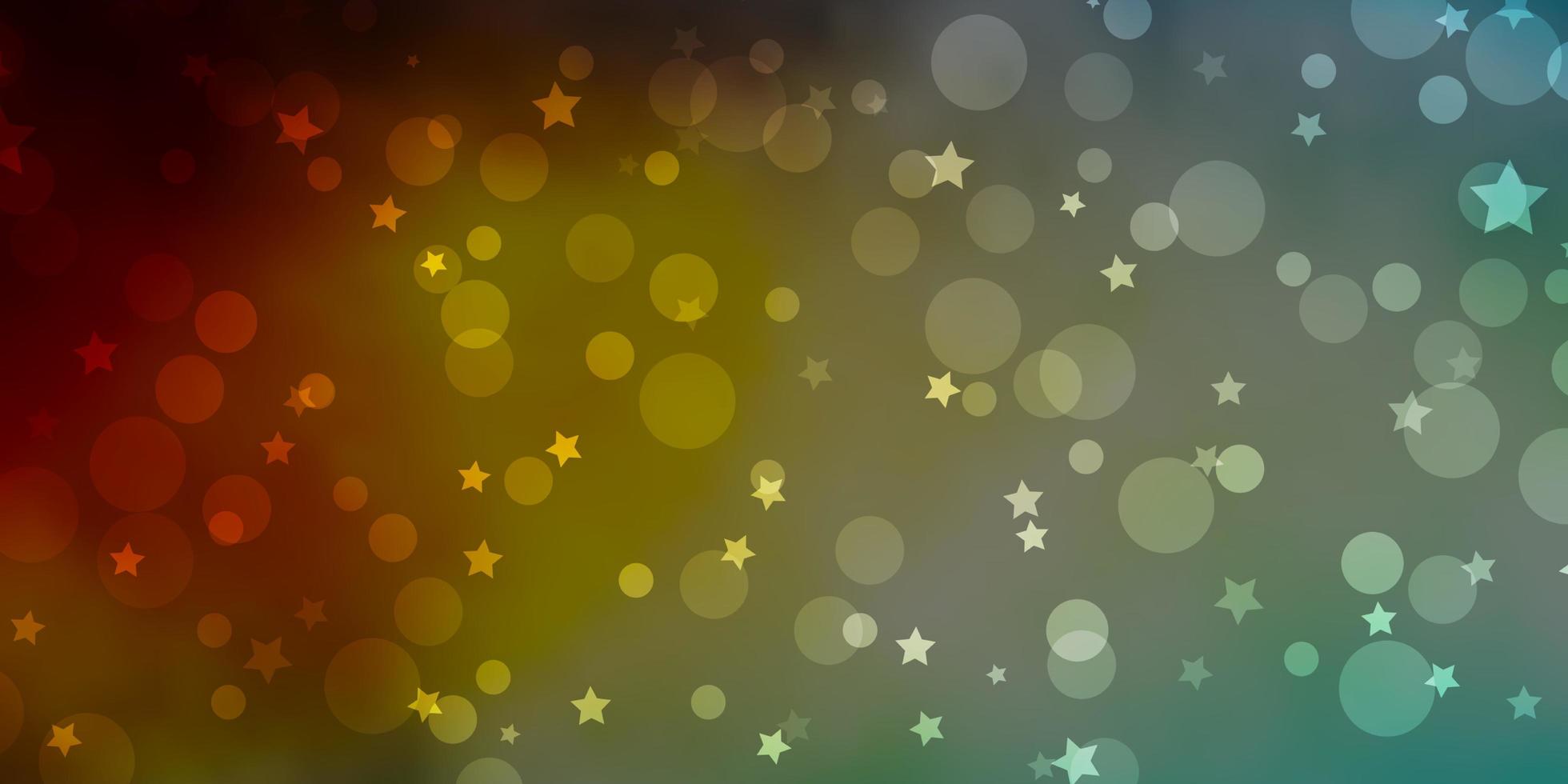 Light Blue, Yellow vector backdrop with circles, stars. Colorful disks, stars on simple gradient background. Design for wallpaper, fabric makers.