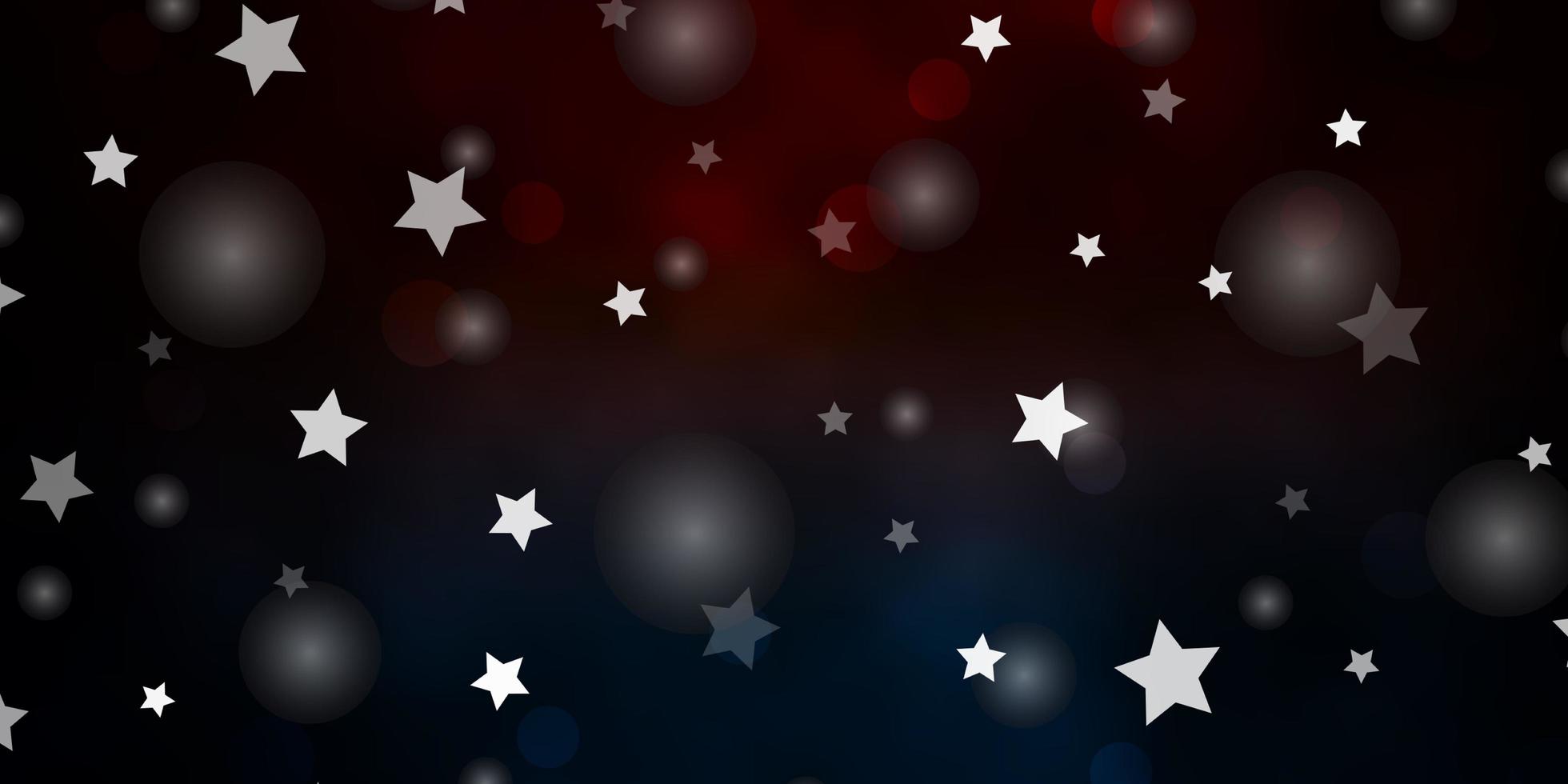 Fondo de vector azul oscuro, amarillo con círculos, estrellas. Ilustración con un conjunto de esferas abstractas de colores, estrellas. textura para persianas, cortinas.