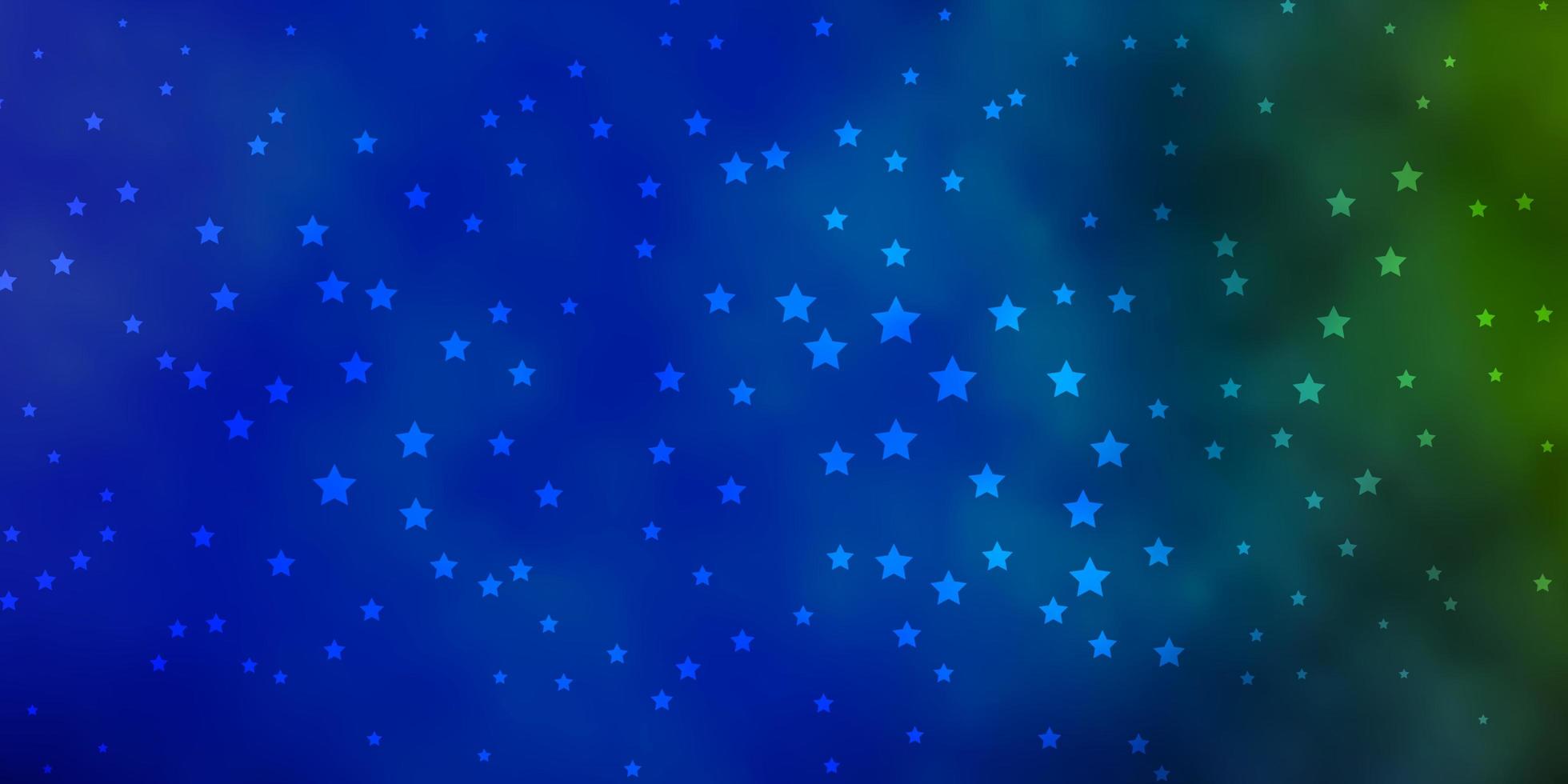 Plantilla de vector azul oscuro, verde con estrellas de neón. Ilustración colorida brillante con estrellas grandes y pequeñas. diseño para la promoción de su negocio.
